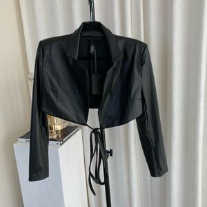 Black Faux Leather Cropped Jacket
